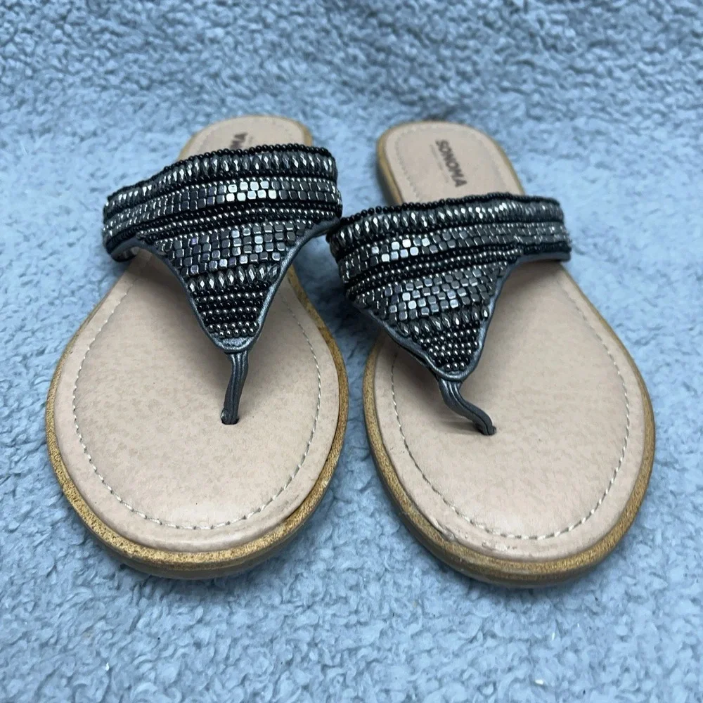 Sonoma Talula Sandals Womens 7 M Black Jeweled Rhinestone Thong Flip‎ Flop